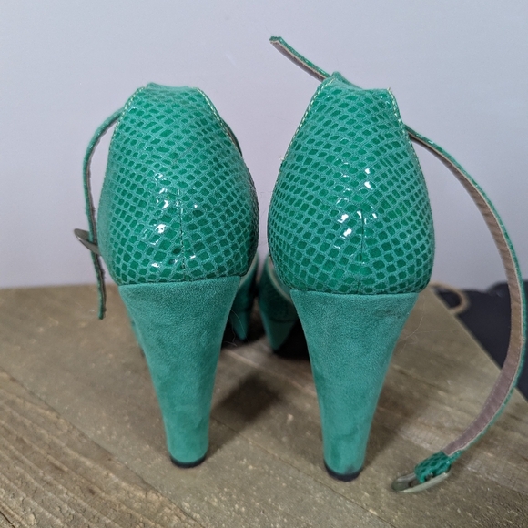 Perez Lete Green Leather Snakeskin Platform Heels Made in Mexico Size 7 - Picture 8 of 9
